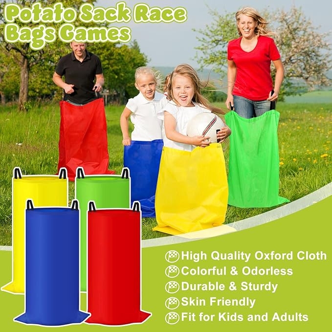 KUBUSFLY Potato Sack Race Bags, 116 Pcs Outdoor Carnival Games for Kids, Lawn Field Day Games Set with Bean Bags, Ring Toss, Cones, Bingo Cards, Carnival Yard for Family Adults Kids Birthday Party