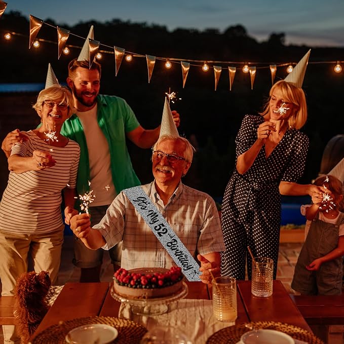 It's My 52nd Birthday Sliver Sash - Sparkling Happy 52nd Satin Sash for Women - 52 Years Old Birthday Party Decorations