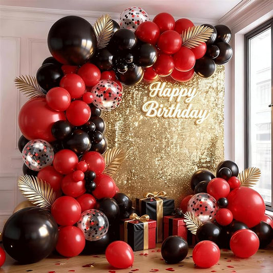 Red and Black Balloon Arch Kit,Black and Red Confetti Balloons, Black and Red Party Balloons with Different Size for Graduation Birthday Anniversary Prom New Year Party Decorations