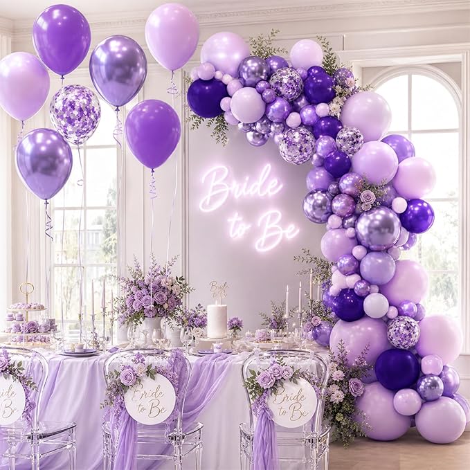Purple Shades Balloons Garland Arch Kit-116Pcs 5"/10"/ 12" Dark Pastel Light Metallic Confetti Purple Balloons Arch Set for Wedding Birthday Baby Shower Graduation Party Decorations