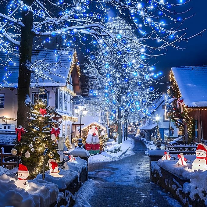 JMEXSUSS Blue and White Christmas Lights Outdoor with Remote, 168ft 600 LED String Lights Indoor Clear Wire Fairy Light Plug in for Bedroom Tree Birthday Party Xmas Decorations