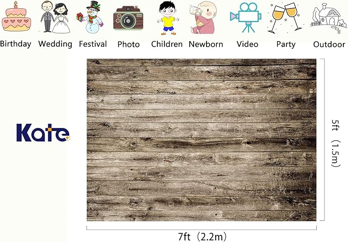 Kate 7x5ft Microfiber Rustic Wood Texture Backdrops for Photoshoot Vintage Wooden Wall Photo Background Adults Kids Portrait Backdrop Props