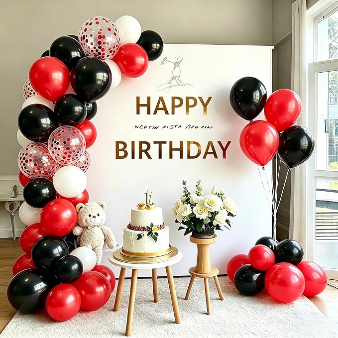 Red and Black Balloons White Black Red Confetti Balloon, 60 Pcs 12 Inch Latex Balloons with 1 Ribbon, for Wedding Bridal Shower Birthday Party Decorations