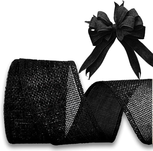 Black Burlap Ribbon 2 inch X 10 Yard Natural Burlap Woven Ribbons DIY Handmade Edging Production Wreath Holiday Decoration Gift Ribbon for Gift Wrapping Jute Linen Black Ribbons