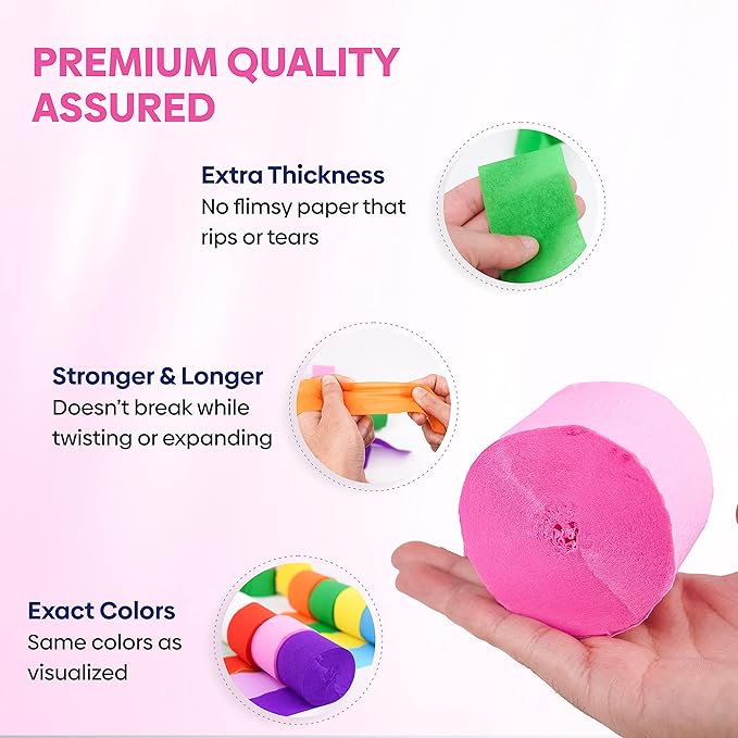 8 Crepe Paper Streamers Rolls, 656ft Pack of Unique 8 Rainbow Streamers Party Decorations, Birthday Streamers, Party Streamers for Wedding Decoration (1.8 inch x 82 ft/Roll)