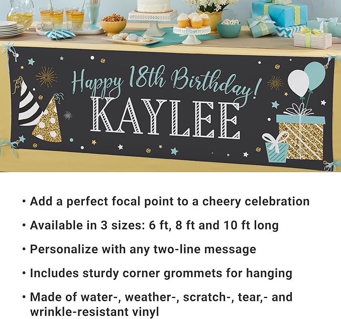 Let's Make Memories Personalized Happy Birthday Banner for Kids - Custom Birthday Party Decorations - Indoor/Outdoor Vinyl - Any Text - Chalkboard Celebration - 8ft
