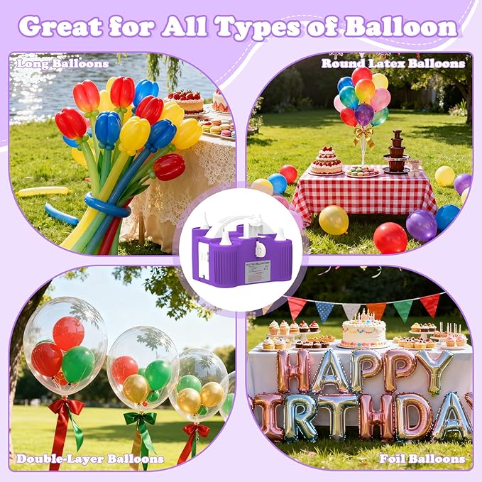 AXHJ Electric Balloon Pump, Portable Electric Air Balloon Pump Dual Nozzle Air Blower Pump, Balloon Inflator for Party Decorations