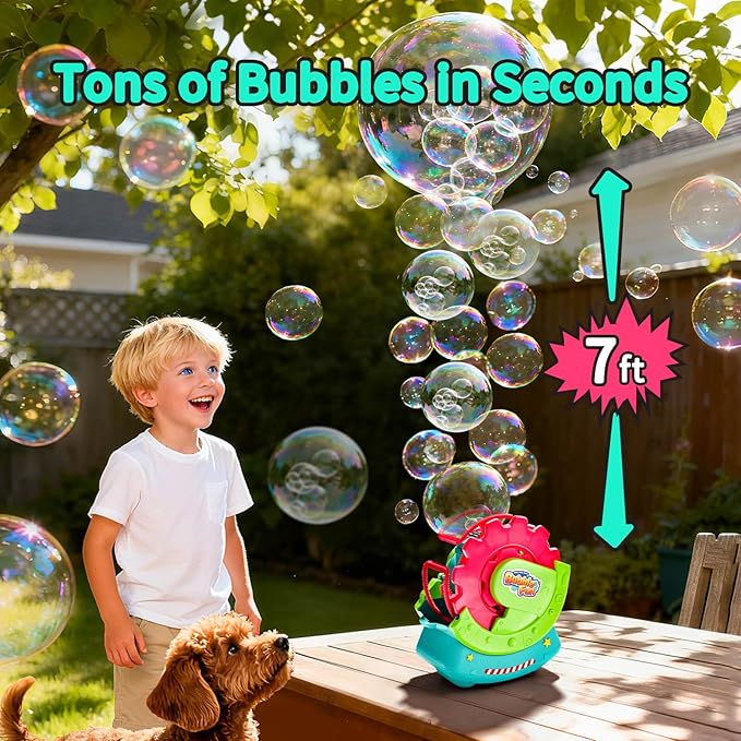 Bubble Machine for Toddlers Kids & Pets, with 8oz Safe Solution, Extra Large & Bubbles in Bubble Maker, Children & Pets Dog Toys Gift, Indoor/Outdoor Birthday Wedding Party Bubble Blower