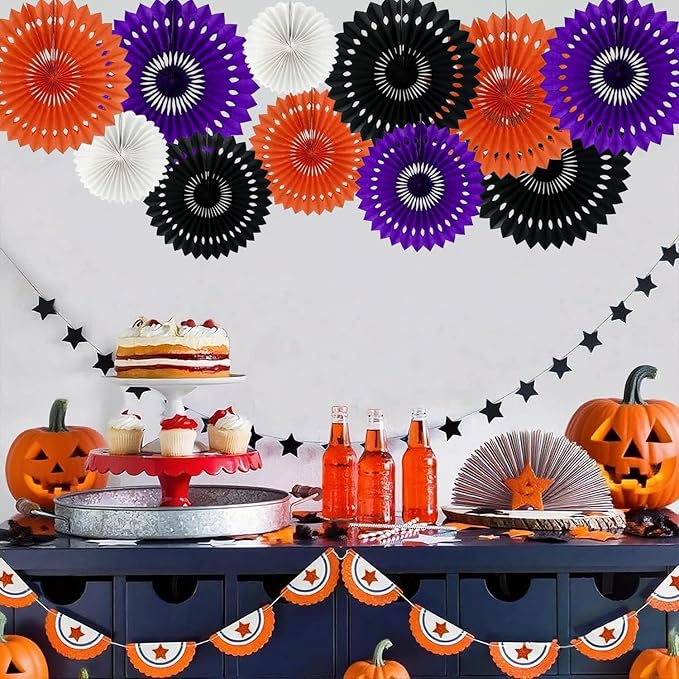 Halloween Hanging Honeycomb Round Paper Fans Decoration Theme Tissue Paper Fan Garland for Shower Birthday Graduation Wedding Party Supplies 11 Count