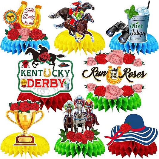 JULMELON 8PCS Derby Party Decorations Honeycomb Centerpieces, 3D Horse Racing Decor Derby Centerpieces for Tables Kentucky Party Supplies Derby Day Decorations