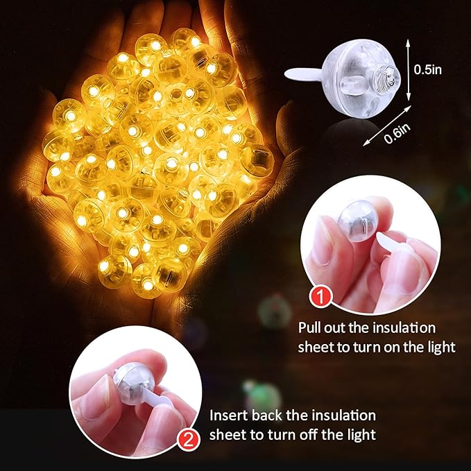 AIKEI 50pcs LED Balloon Lights,Mini Balls Lights Waterproof Mini Led Light for Paper Lantern Halloween Christmas Birthday Party Decoration for Indoor Outdoor Warm White