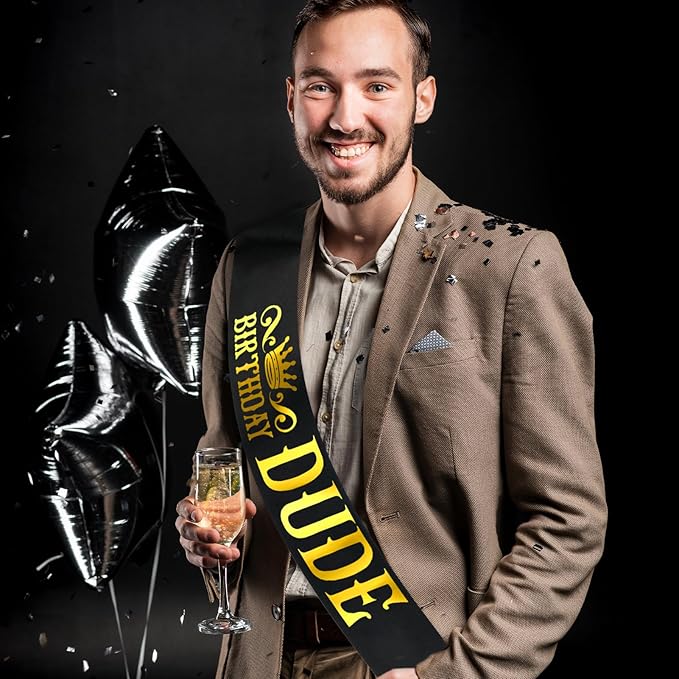 Generic Birthday Dude Sash with Gold Foil, Black Funny Birthday Sash for Boys or Men, Party Decorations and Supplies, Gifts for Husband, Boyfriend, Son, Brother (Black+Gold)