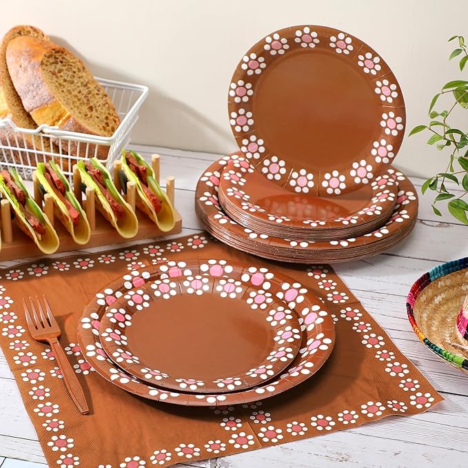 AmazingSpark 122 Pcs Cielito Lindo Party Decoration Platos De Barro Mexicanos Fiesta Talavera Paper Plates Mexican Napkins Forks Tableware Set for Cinco De Mayo Baby Shower Weeding Supplies, Serve 24