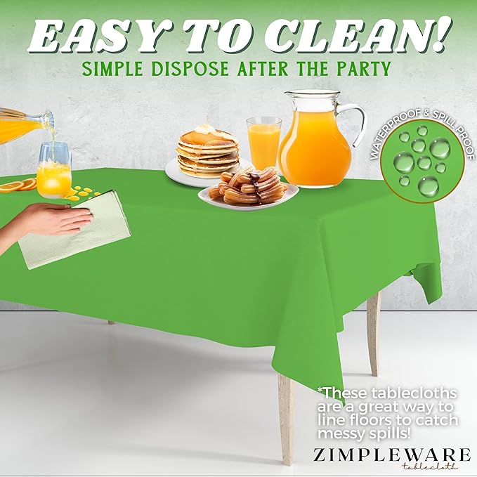 ZIMPLEWARE Premium Lime Green Plastic Table Cloth Disposable (12 Pk) Plastic Tablecloths for Rectangle Tables (54in x 108in) Party Table Cloths Disposable for 6ft to 8ft Rectangle Tables