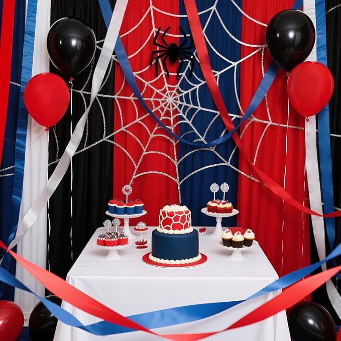 8 Rolls Red Blue Black Crepe Paper Streamers, Red Blue White Party Streamer Carnival Decoration, for Birthday Spider Circus Theme Party Decorations