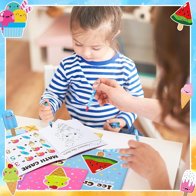 Ice Cream Activity Books for Kids 48Pcs Summer Ice Cream Mini Games Coloring Book Set Bulk Mazes Word Search Word Scramble Games for School Classroom DIY Art Gifts Summer Holiday Party Favors
