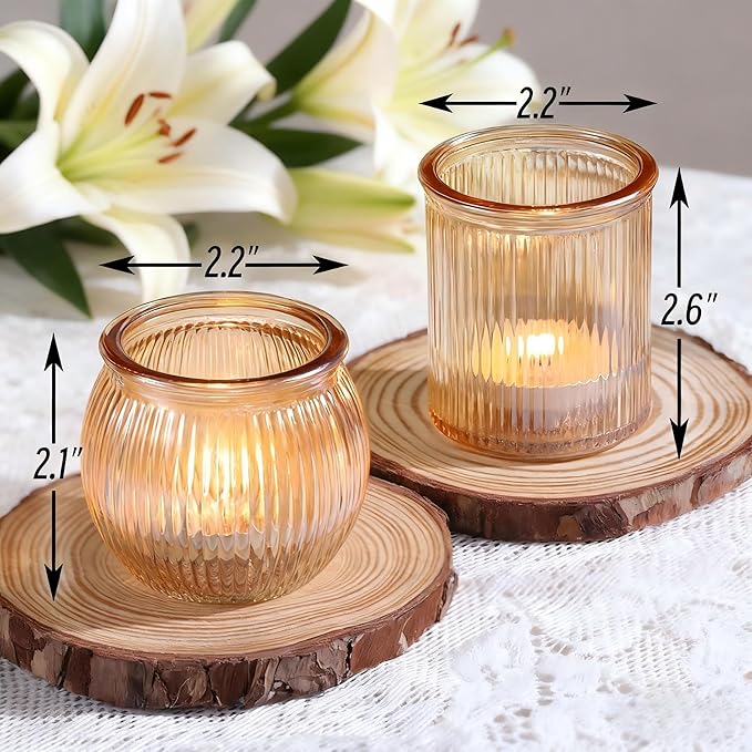 NITIME 12pcs Assorted Gold Votive Candle Holders for Wedding Decor, Ribbed Gold Tea Lights Candle Holder for Diwali, Glass Candle Holder for Fall Table Centerpiece, Party and Holiday Decorations
