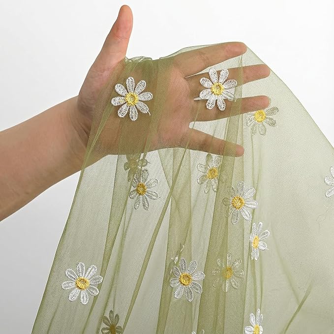 Horaldaily Sage Green Embroidery Daisy Spring Summer Gauze Tablecloth 60×84 Inch Rectangular, Seasonal Tulle Table Cover, Garden Party Decorations for Wedding, Party, Holiday Dining