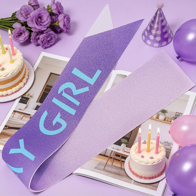 Canitor Kpop Theme Birthday Decorations Soft Satin Birthday Girl Sash for Women Dress Outfits Party Favors Accessories (purple gradient+blue words)