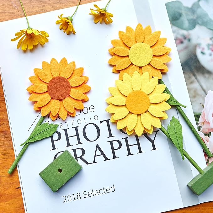 SUNBEAUTY 8 PCS Sunflower Felt Centerpieces for Tables Flower Birthday Party Decorations Sunflower Birthday Party Decorations Orange Yellow Sunflower Decorations for Girl Birthday Baby Shower