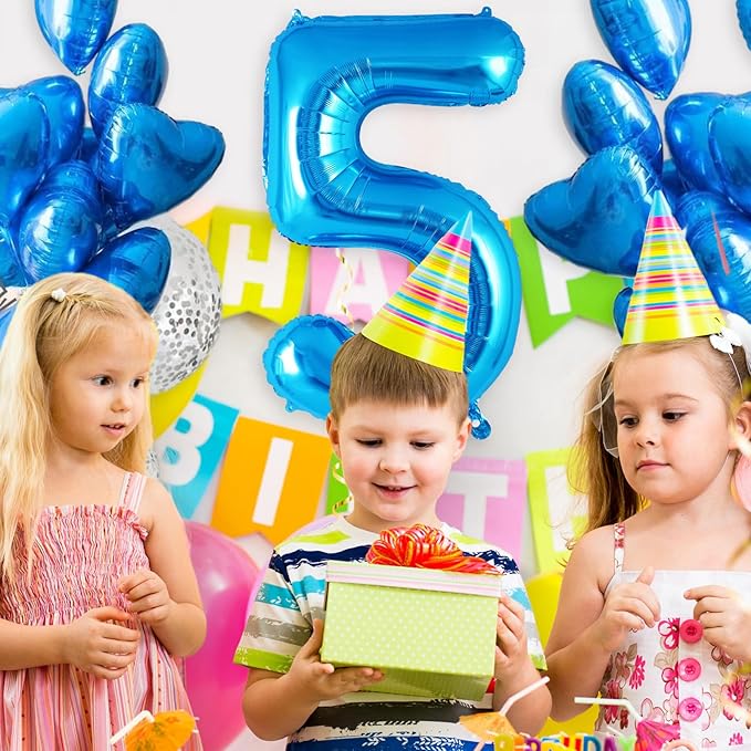 Blue Number 5 Balloon 40 Inch, Big Large Foil Helium Number Balloons, Jumbo Giant Mylar Number 5 Balloons for 5 Year Old Birthday Party Decorations Supplies Anniversary Celebration