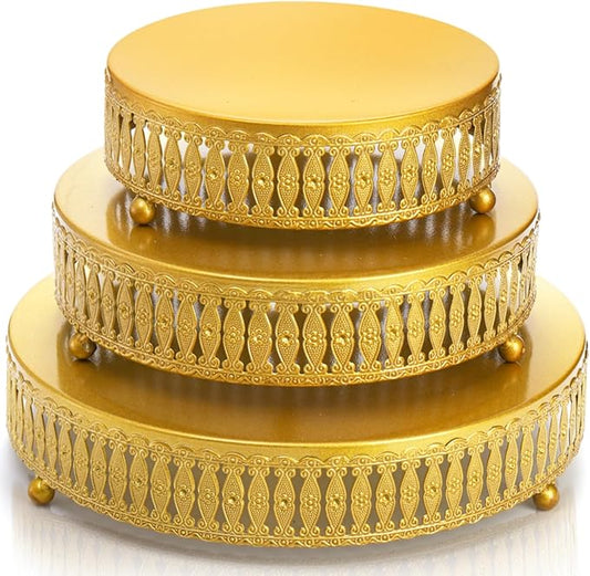 Goaste 3 Pack Metal Gold Cake Stand, 8"/10"/12" Round Cake Stands Set, Dessert Cupcake Display Stand Plate, Metal Display Risers for Pastry, Wedding, Birthday, Party, Anniversary, Table Decor, Events