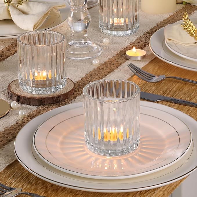 Glass Large Votive Candle Holder Set of 8, Tea Lights Candle Holders for Wedding Table Centerpieces, Boho Decor, Home Dinner Birthday Party Decor, Bridal Shower and Holiday Decorations