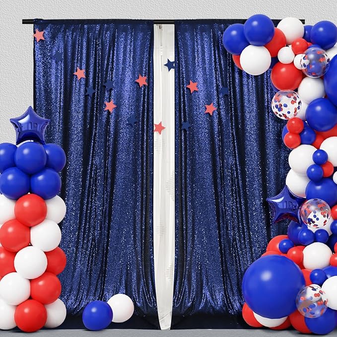 PartyDelight Navy Blue Sequin Backdrop 5x10ft 2 Panels - High Density 3mm Shimmer Sequin Background for Independence Day, Wedding, Stage & Event Decor