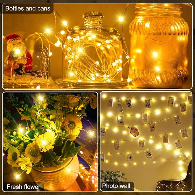 Aogist 4-Pack 16FT Fairy Lights with Spool,Ultra-Bright 50 LEDs Battery Operated Copper Wire String Light for Bedroom Christmas Wedding Centerpiece Parties Decoration,Warm White