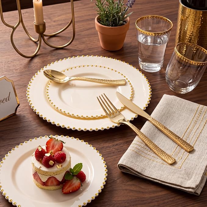 Supernal 180pcs Gold Plastic Silverware Set, Elegant Hammered Design Disposable Cutlery (60 Forks, 60 Spoons, 60 Knives), Heavy Duty Plastic Utensils for Weddings, Graduation Parties 2026 & Catering