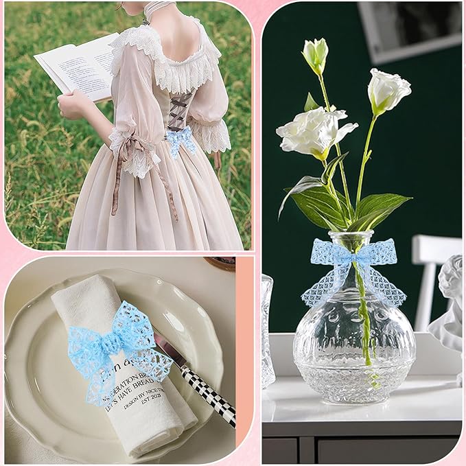 BEEFLYING 3 Styles Light Blue Wire Edged Ribbons for Gift Wrapping Decoration 25~28mm×2.7m Chiffon Ribbons Organza Ribbons for Wedding Party Hair Bows Flower Designs Sewing and Craft, 9 Yards