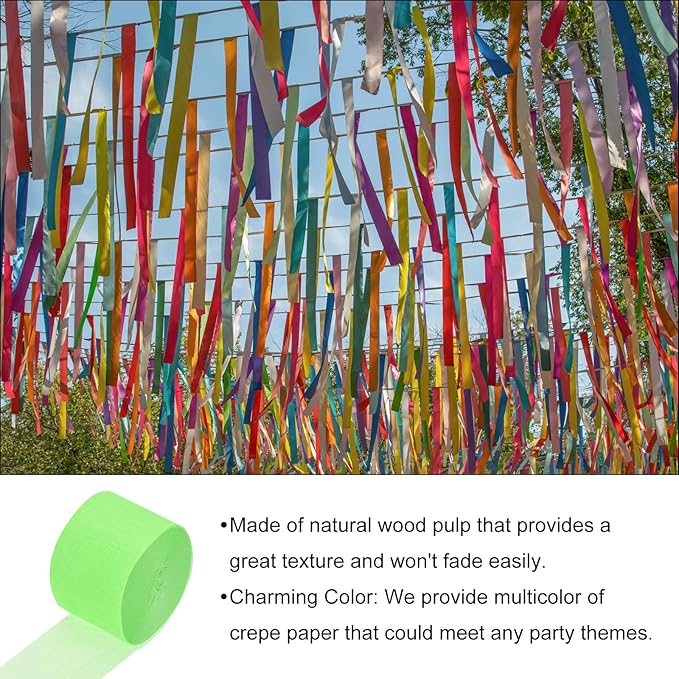 Crepe Paper Roll, Fluorescent Green Crepe Paper Streamers Sheets, [for Party Streamer Decorations, Birthday Party] - 1.8 Inch x 82 ft / 2 Roll