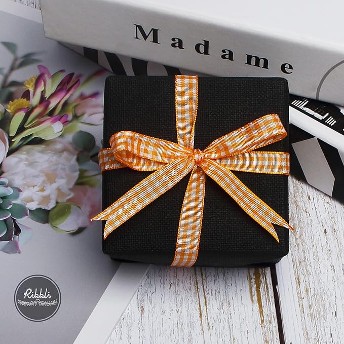 Ribbli Orange and White Gingham Ribbon,100% Polyester Woven Edge,3/8 Inch x 10 Yard,Plaid Ribbon Use for Gift Wrapping,Party Decoration