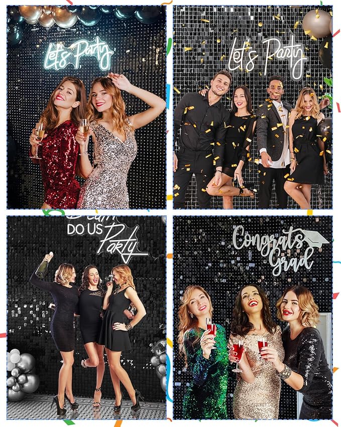 Black Shimmer Wall Backdrop 24 Panels Cover 4 x 6 Ft, Photo Backdrops for Wedding,Graduation,Anniversary,Birthday,Party Decoration