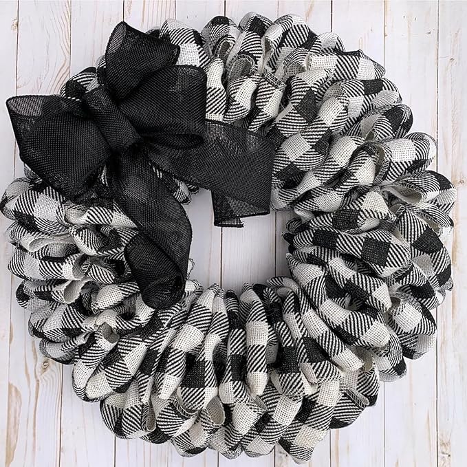 Black Burlap Ribbon 2 inch X 10 Yard Natural Burlap Woven Ribbons DIY Handmade Edging Production Wreath Holiday Decoration Gift Ribbon for Gift Wrapping Jute Linen Black Ribbons