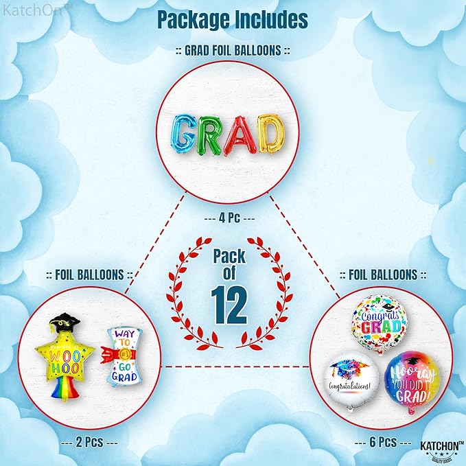 Multicolor Graduation Balloons Set -Pack of 12, Preschool Graduation Balloons, Star Balloon, Congrats Grads Balloons and Grad Banner for Graduation Decorations 2026, Congrats Grad Decorations, KatchOn