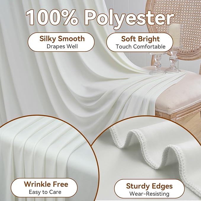 10ft×12ft Wrinkle Free Ivory Backdrop Curtain for Wedding Parties, 2 Panels 5×12ft Long Soft Silky Polyester Backdrop Drapes Cream Photo Back Drop Curtains for Party Photography Background Cloth