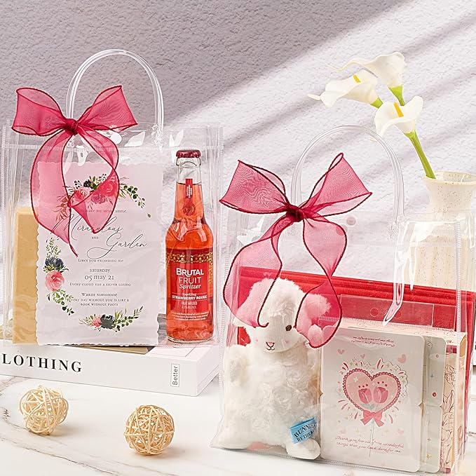 Jutieuo 20 PCS Clear Gift Bags with Handles, 9.8 x 9.8 x 3.5 Inches Reusable Plastic Goodie Bag Transparent Party Favor Bags Bulk for Weddings Birthdays Events, Classrooms & Celebrations