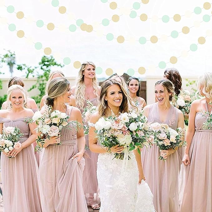 Sage-Green Mint-Gold Tea Party Decorations Garland - 52Ft Garden Forest Baby Bridal Shower Birthday Hanging Streamers Banner Decor,Wedding Bachelorette Engagement Graduation Backdrop Huglony