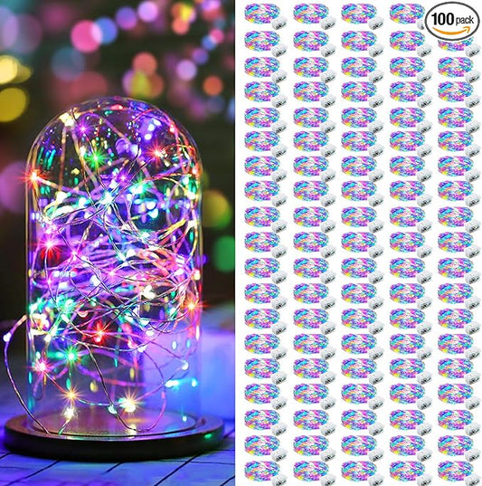 AIKEI 100 Pack LED Fairy Lights Battery Operated, Mini String Lights Waterproof 3 Modes 7 Feet 20 Led Firefly Starry Lamps for Wedding Party Bedroom Garden Halloween Christmas Decoration Colorful