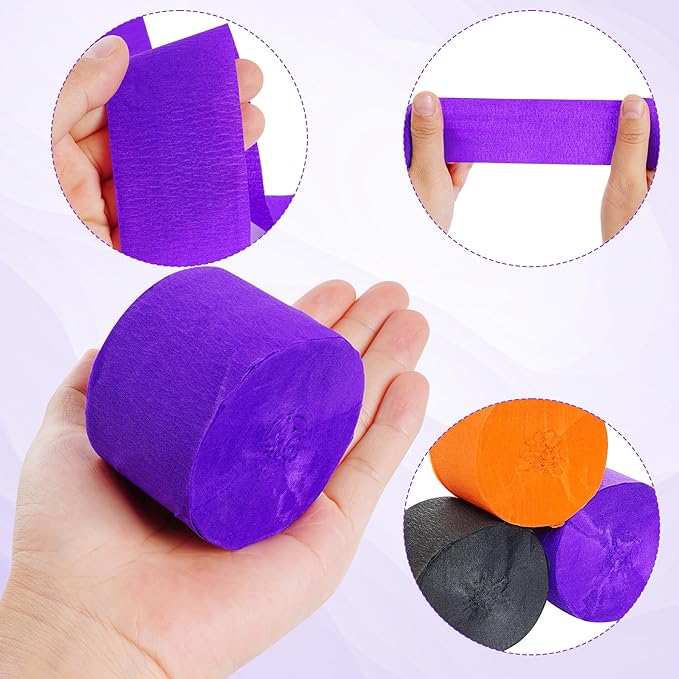 jiebor Halloween Streamers Crepe Paper Black Orange Purple Streamers 492 Ft 6 Rolls for Halloween Party Wedding Birthday Home Office Door Wall Decorations Flower Making