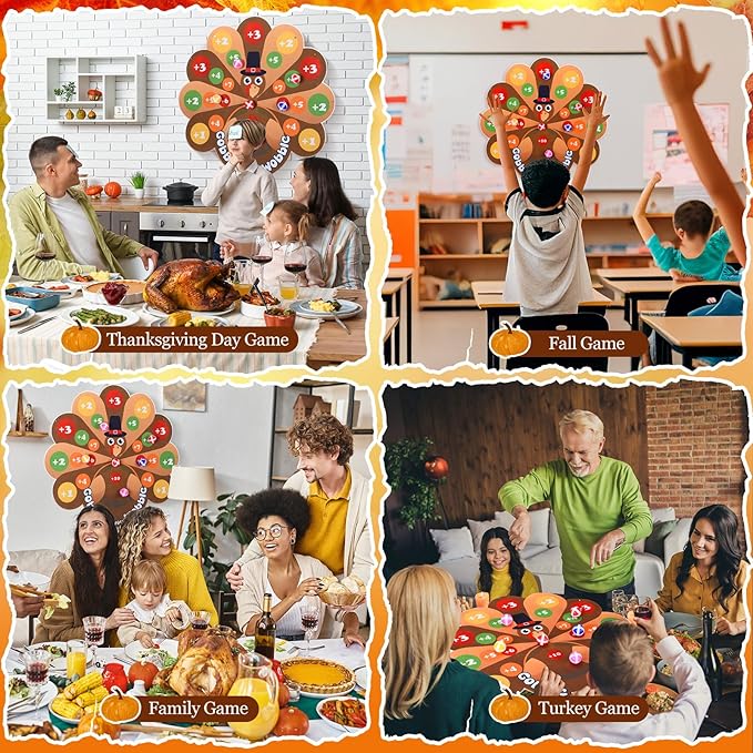 Seenelling Thanksgiving Party Games Turkey Dart Board with 12 Sticky Balls Fall Festival Games for Family Thanksgiving Gift and Activities Party Favors Decor Supplies, 24 x 23 inch