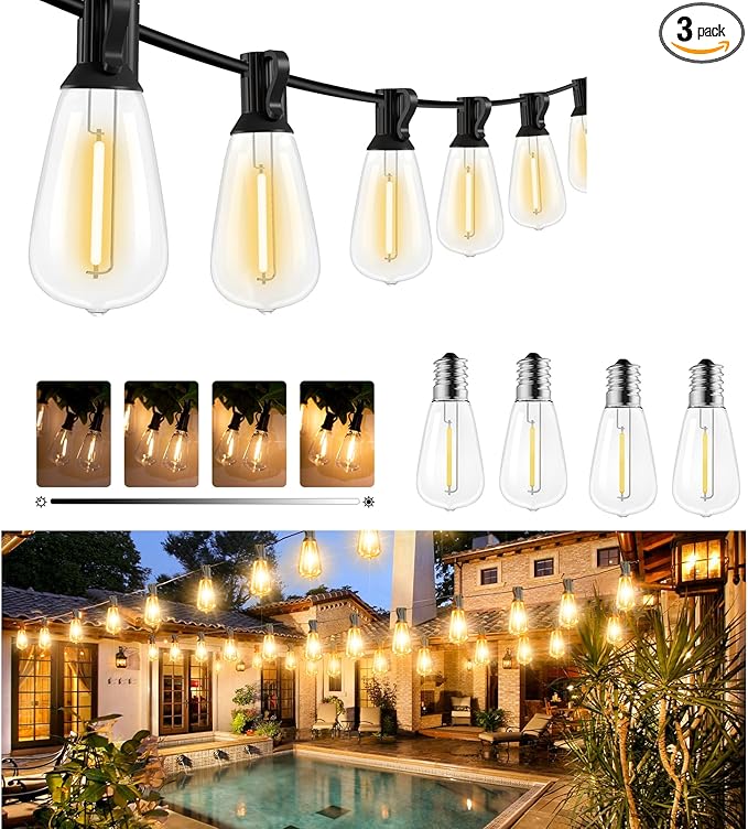 litogo LED Outdoor String Lights with Remote, 348ft (116x3) Waterproof Patio Lights with Shatterproof ST38 Edison Bulbs, Dimmable Outside String Light for Porch, Garden, Party, Bistro, Gazebos