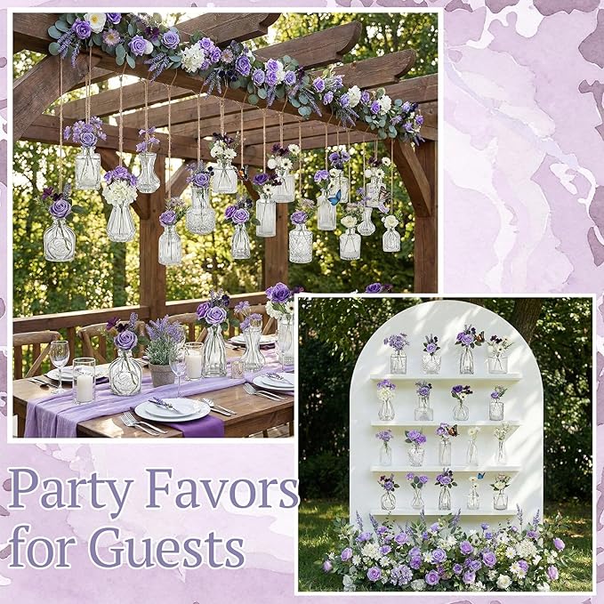36 Pcs Artificial Flowers Table Centerpiece with Vases Spring Colorful Wildflower Centerpieces Silk Flower Arrangement for Wedding Baby Shower Table Centerpieces Party(Purple Series)