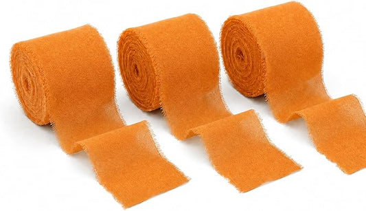 Handmade Chiffon Ribbon 1.5 Inch Wide, 3 Rolls 21 Yards, Terracotta Frayed Edge Fabric Ribbon for Wedding Decor, Floral Design, Gift Wrapping & Craft Projects(Terracotta)