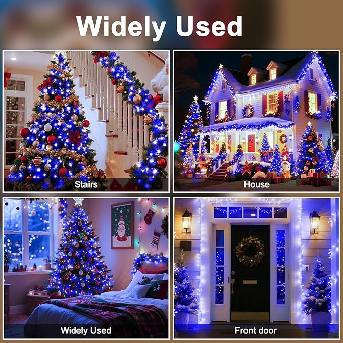 114 FT 350 LED String Lights Outdoor Indoor, Christams String Lights Waterproof 8 Modes & Timer, Fairy Lights Plug in for Bedroom, Weeding, Patio, Party, Holiday,Christmas Decor（Blue）