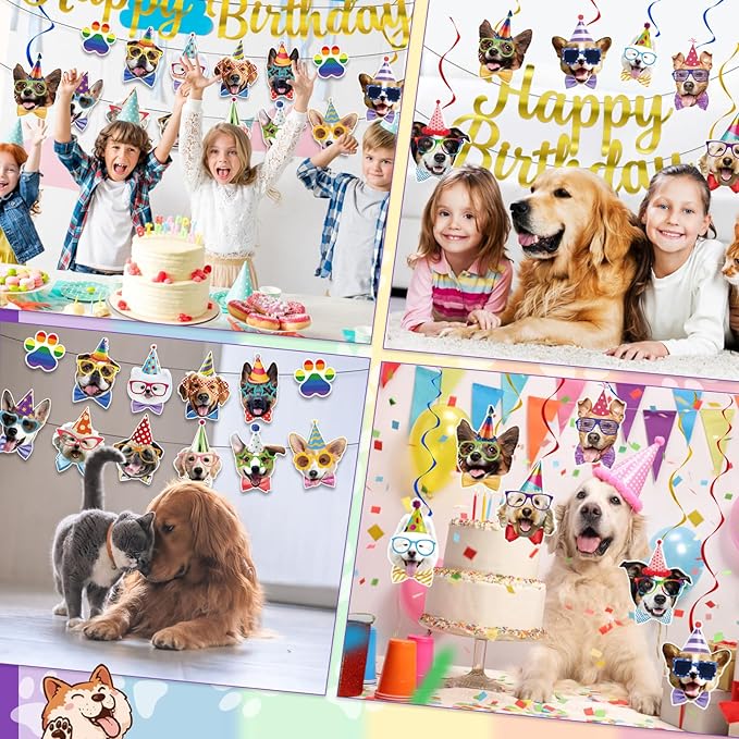 Dog Themed Birthday Party Decorations,Dog Face Hanging Swirls Banner for Backdrop Puppy Birthday Party Supplies Decorations