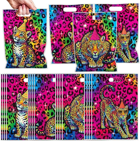 Falueqg Rainbow Cheetah Party Favor Bags - 50 Pcs Neon Leopard Goodie Candy Gift Bags Cheetah Print Party Favors for Jungle Safari Animal Theme Birthday Bridal Shower Decorations