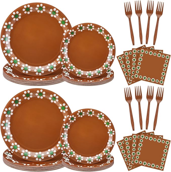 AmazingSpark 122 Pcs Cielito Lindo Party Decoration Platos De Barro Mexicanos Fiesta Talavera Paper Plates Mexican Napkins Forks Tableware Set for Baby Shower Weeding Birthday Supplies, Serve 24