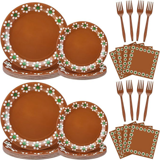 AmazingSpark 122 Pcs Cielito Lindo Party Decoration Platos De Barro Mexicanos Fiesta Talavera Paper Plates Mexican Napkins Forks Tableware Set for Baby Shower Weeding Birthday Supplies, Serve 24